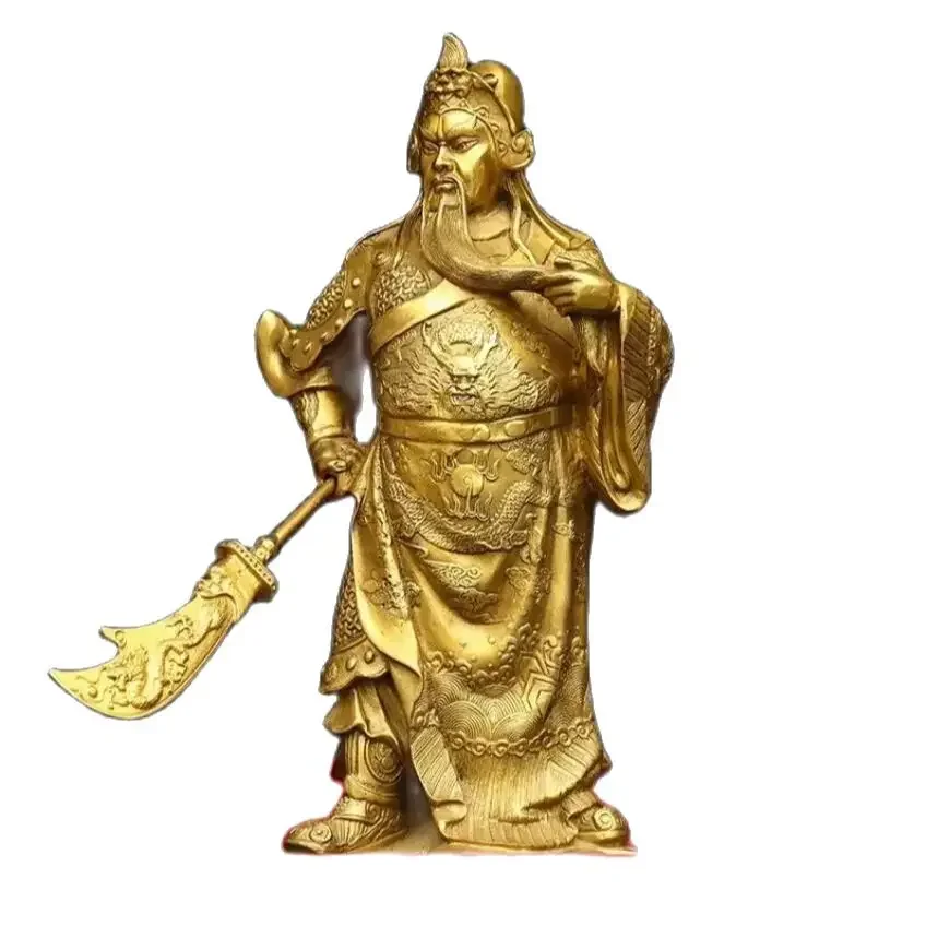 Pure copper Guan Gong Buddha statue ornament with a sword, martial arts god of wealth, Guan Shengdi Jun, Guan Erye, home and st