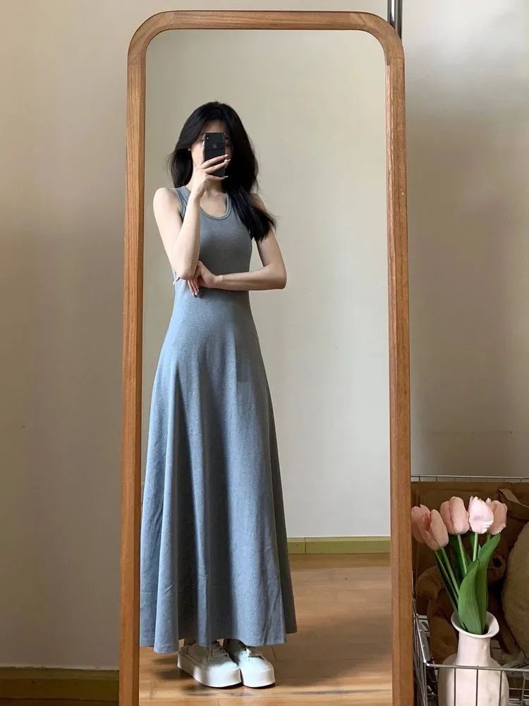 

Женское летнее платье-жилет с высокой талией, корректирующее фигуру, с встроенными чашечками, в корейском стиле, для повседневной носки, чисто белое.