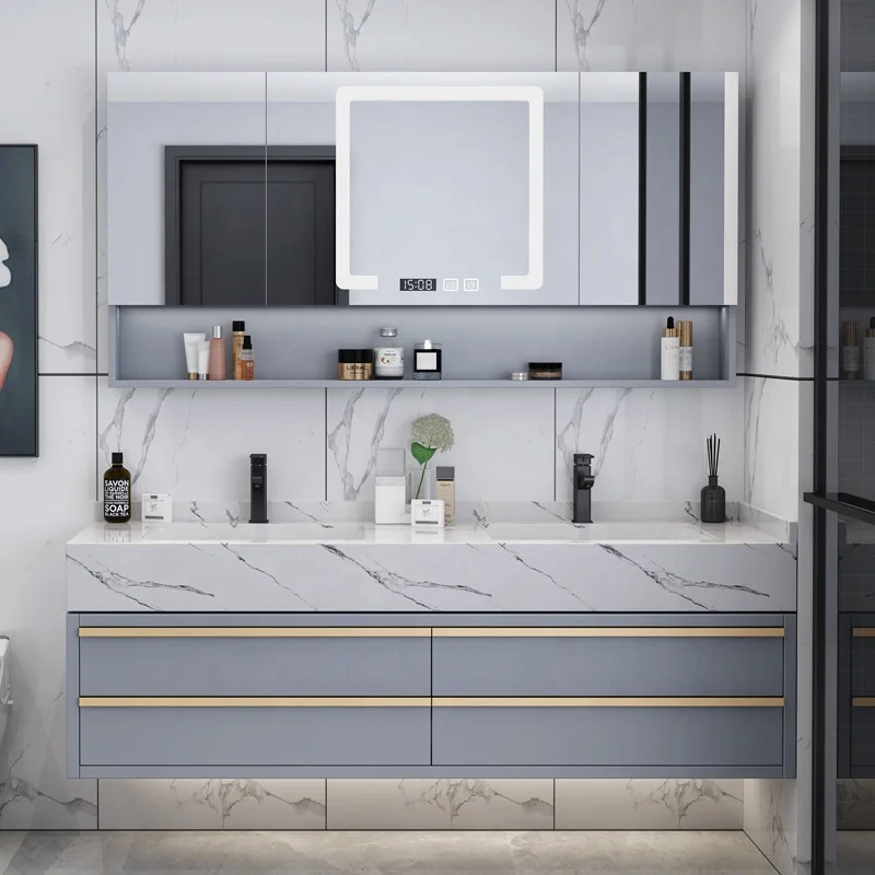&c Factory Cheap Price Hot Selling Modern Wall-Mounted Bathroom Vanity Smart Lighted Mirror Copper Ceramic Basin Bedroom Dining