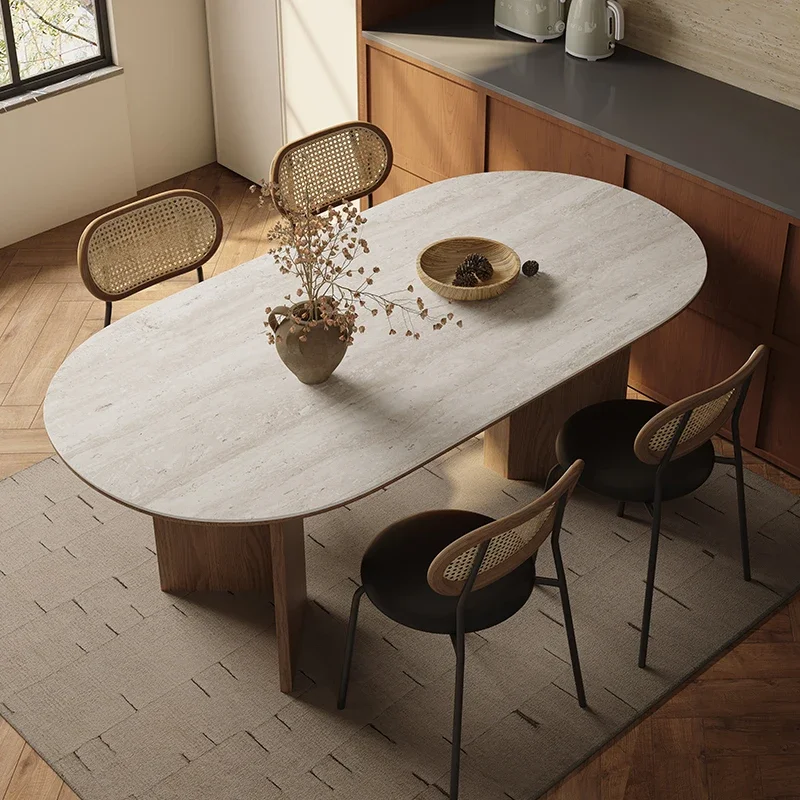 

Retro Stone Cave Coffee Center Dining Table Dressing Modern Simple Light Luxury Oval Apartment Rooms Home Kitchen Furniture