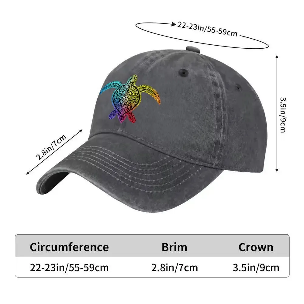 Colorful Abstract Turtle Washed Denim Baseball Cap Adjustable Vintage Street Style Cotton Hat