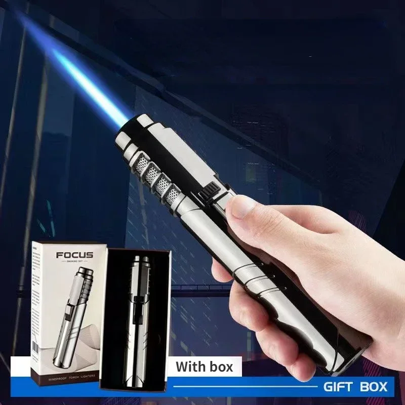 1800ยฐHigh Temperature Spray Gun Butane Gas Lighter Metal Outdoor Windproof Blue Powerful Flame Torch Jet Lighter Welding Tool