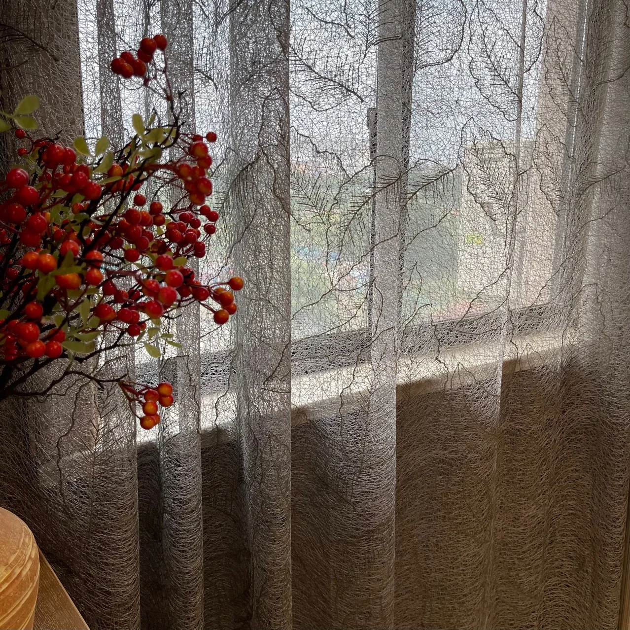 European Gold Leaf Bird's Nest Hollow Jacquard Luxury Sheer Curtains for Living Room Bedroom Gray Delicate Tulle Home Decor