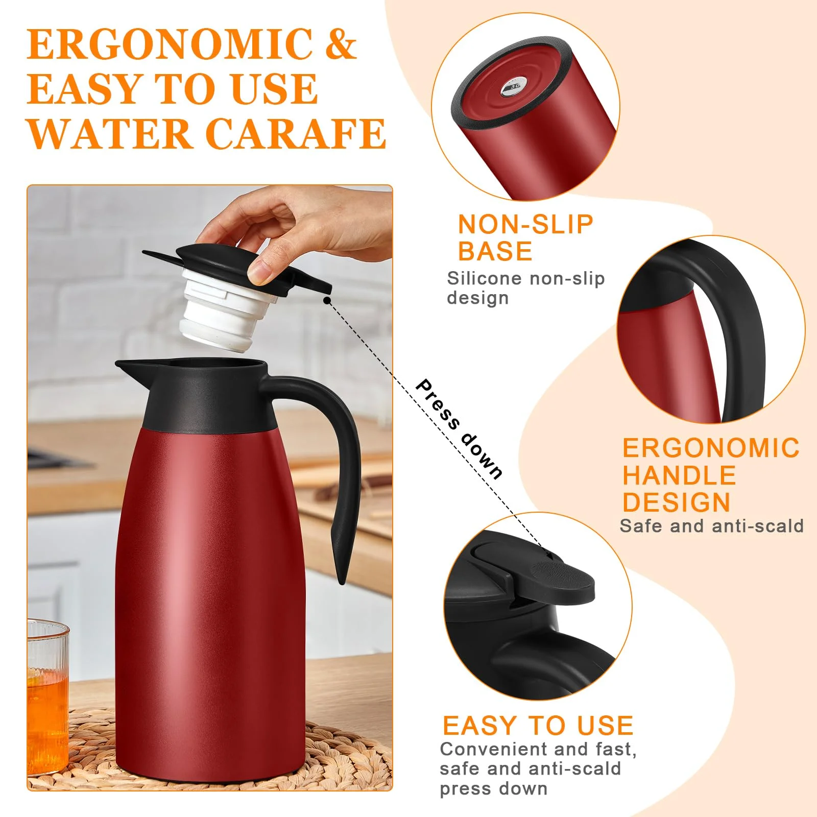 Norme 1 Pcs Thermal Coffee Carafe Insulated Stainless Steel Coffee Carafe for Hot Liquid Vacuum Thermal Pot Creamer Carafe Dispe