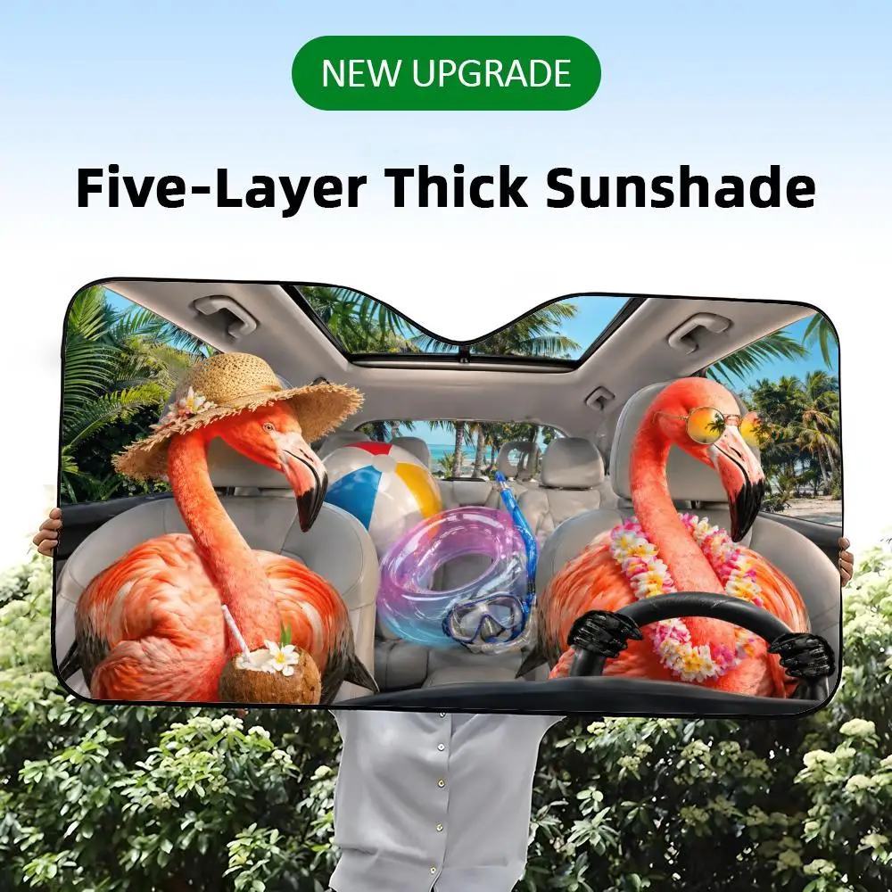 Flamingo Beach Road Trip Sun Visor Foil Windshield Sunshades UV Protector & Heat Shield Car Front Window Foldable