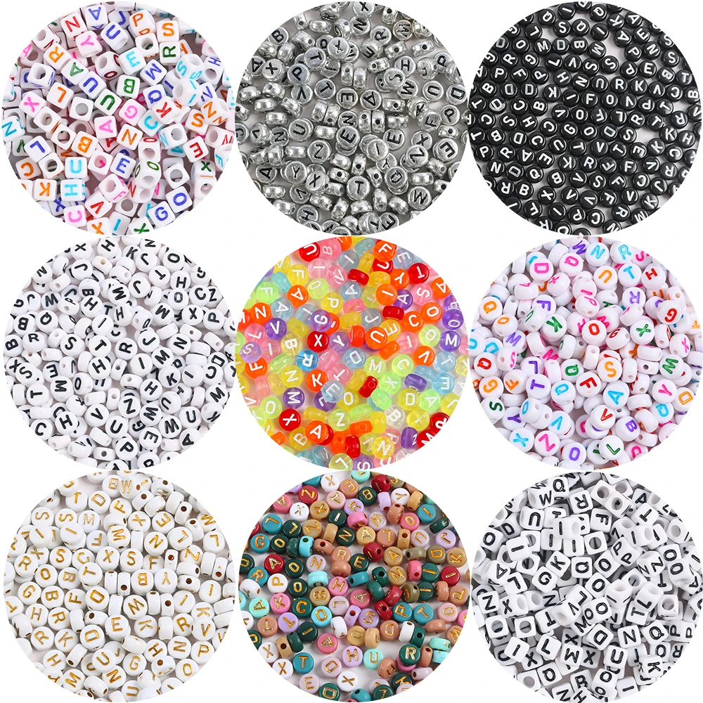 

100pcs Acrylic Rounded Letter Beads Handmade Diy Bracelet Necklace Keychain Loose Beads Jewellery Accessories Materials