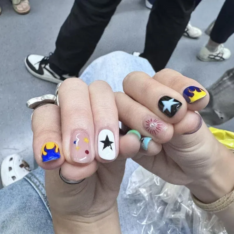 Conjunto de unhas artesanais com 10 peças, unhas fofas inspiradas em dopamina doce e nervosa com design de pressão, presente perfeito para meninas e amigos