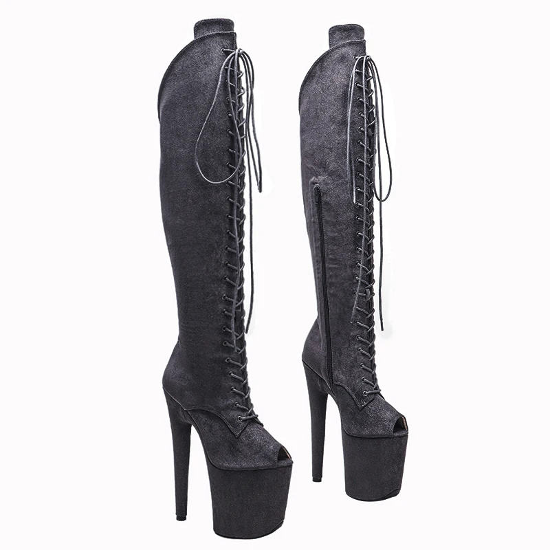 Leecabe Suede 20CM/8inches Trendy Fashion Open Toe High Heel Platform Stripper Heel Party Boots Pole Dance Boots