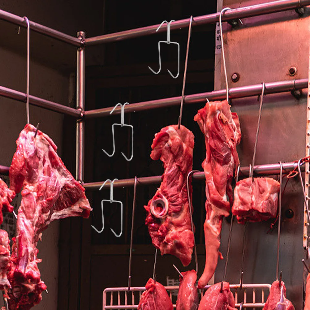 2Pcs Stainless Steel Meat Hooks Double Ended Hooks Butcher Hanging Bacon Poultry Roast Kitchen Supplies Household Meat Hangers