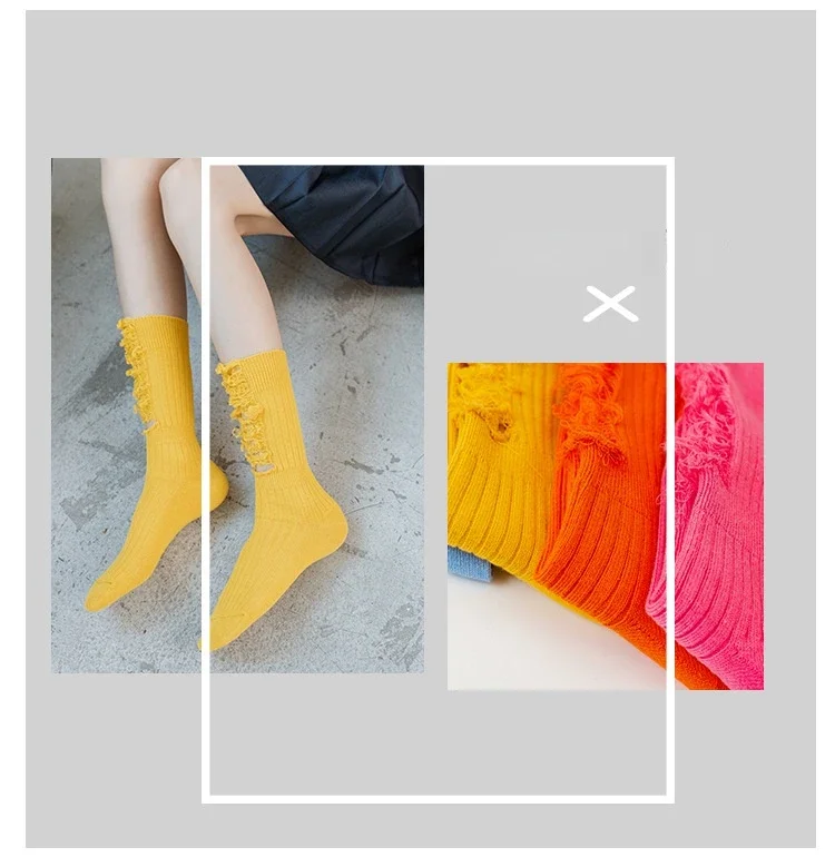 Leisure trend hole beggar socks female net red female pile socks jk new casual long tube cotton men and women socks