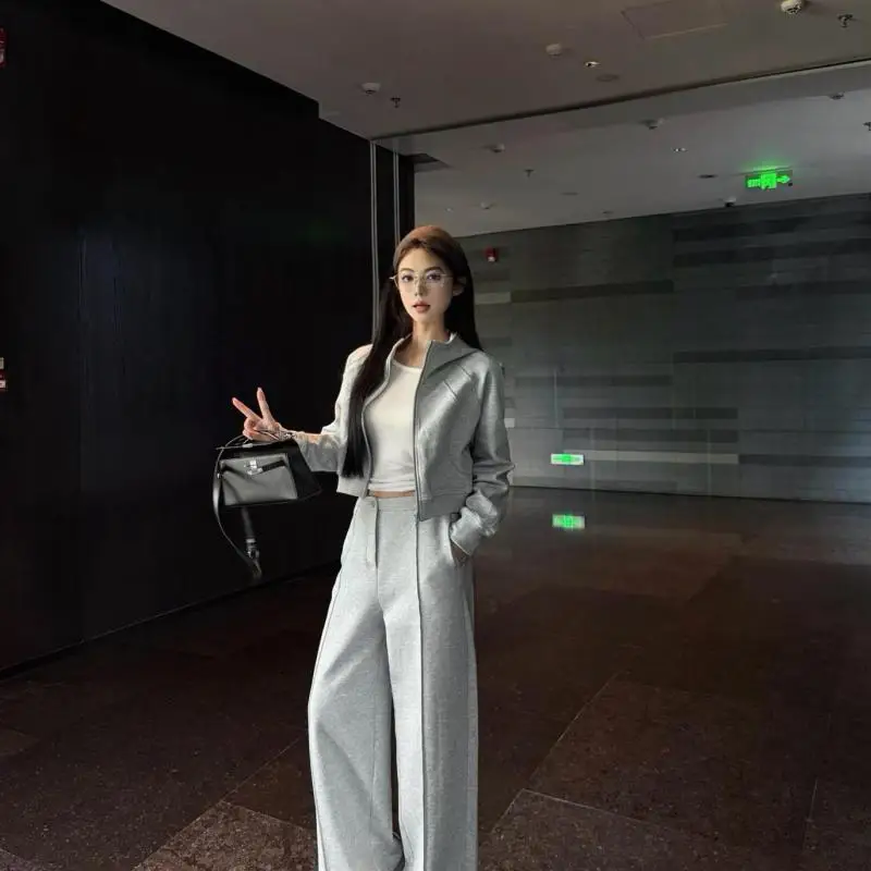 

Elegant Women's Set 2025 Autumn New Solid Casual Hooded Sweatshirt Sports Wide Leg Pants Two-piece Suit Female Street Wear
