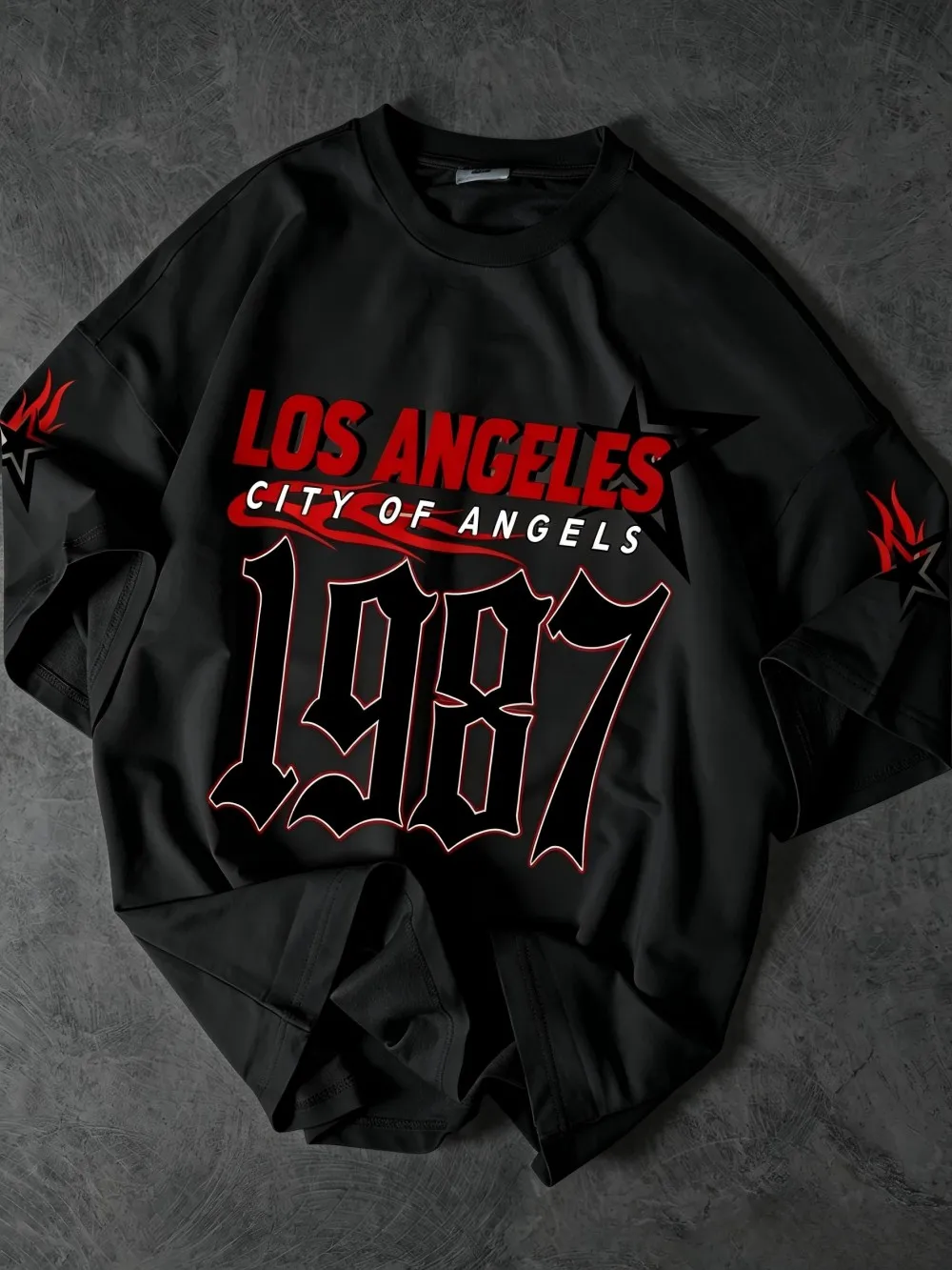 American Style New Men's Summer Retro 1987 Los Angeles Print Comfortable Breathable Round Neck T-Shirt Outdoor Street Top