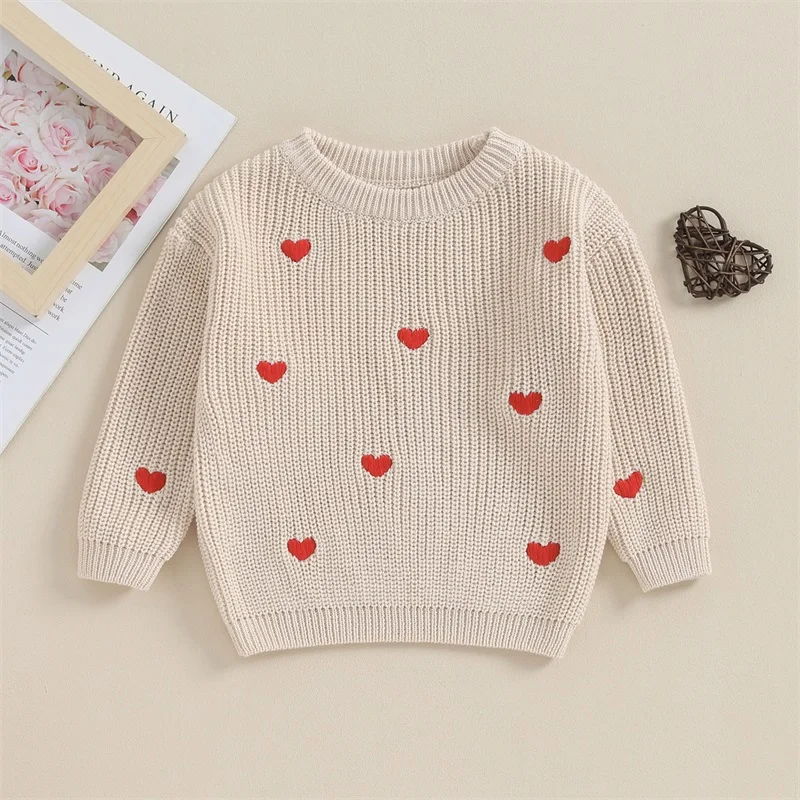 Children s Girls Valentine s Day Heart Patterned Sweater Cozy Knit Pullover for Toddlers and Infants Warm Knitwear