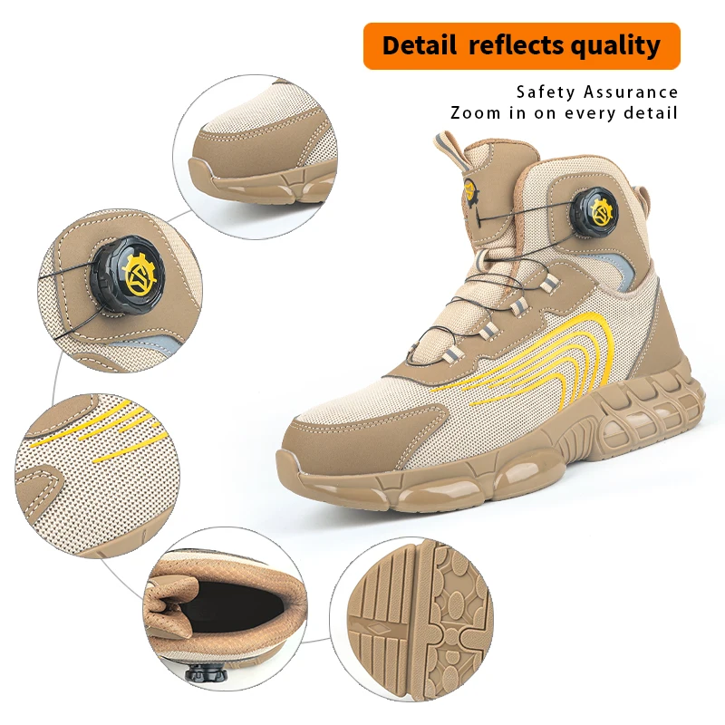 

2026 mesh upper, rotary buckle, anti-smashing, anti-puncture, labor shoes, safety shoes, work shoes, protective shoes,