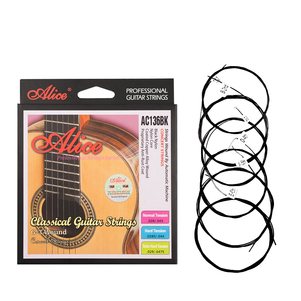 

LOOK NEW Alice classical guitar strings AC136BK with Black Nylon 6 strings Guitar accessories 1/5/10 SETS