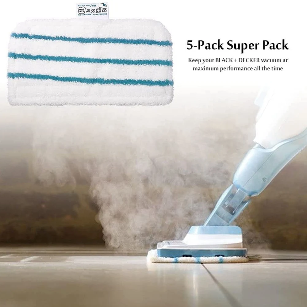 Washable Microfiber Steam-Mop Cleaning Pads Compatible for All Black+ Steam Mops, SM1600, SM1610, SM1620 5 Pack