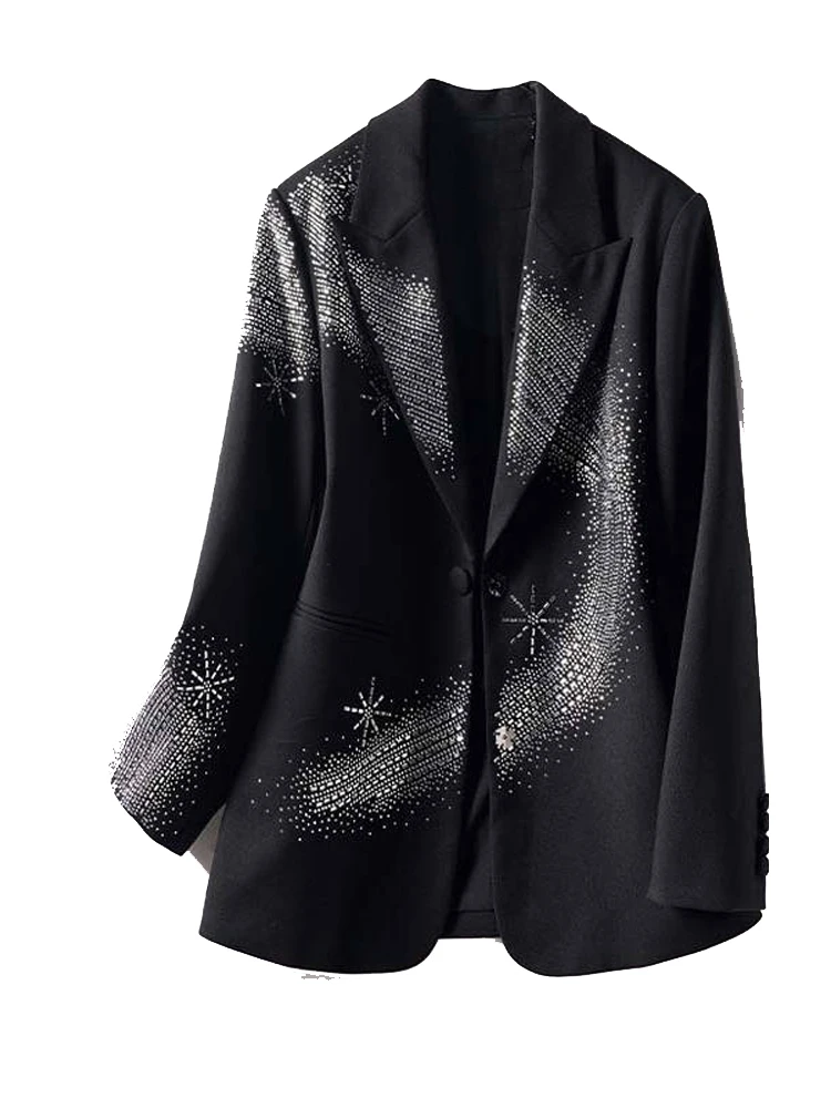 Luxury irregular rhinestone blazer women's 2025 New Design Stylish Shoulder pad jacket Oversize Office lady coat  INKEO 5O049