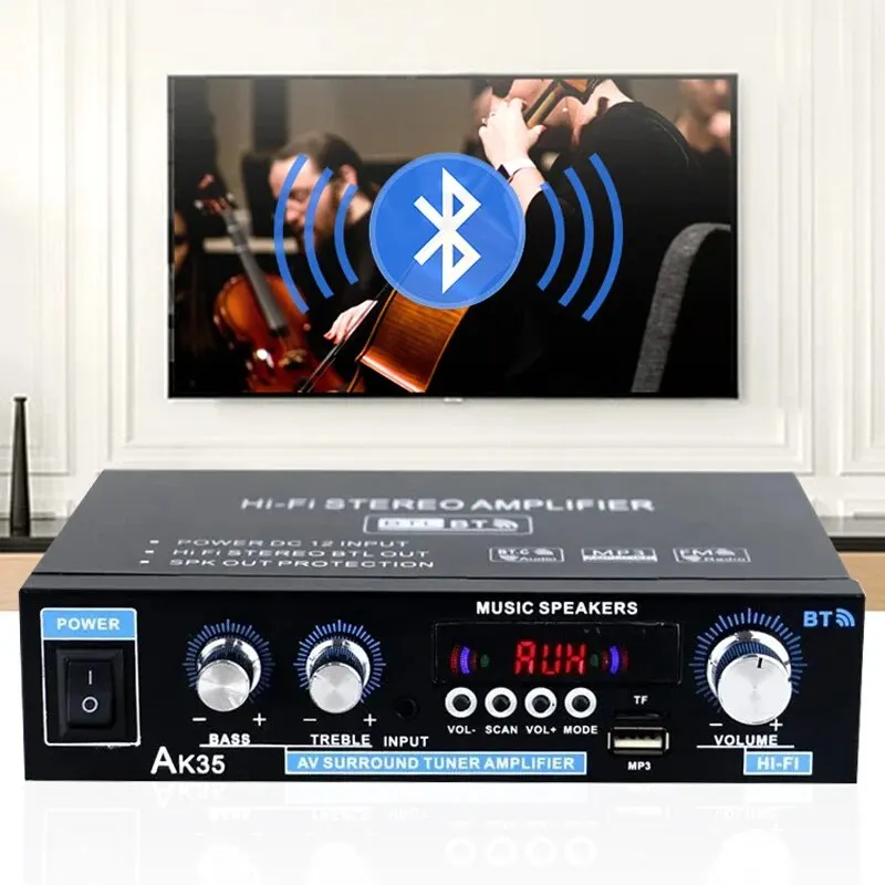 AK35 30W*2 Home Car Power Amplifiers 2 Channel Bluetooth Surround Sound FM USB Remote Control Mini HIFI Digital Stereo Amplifier