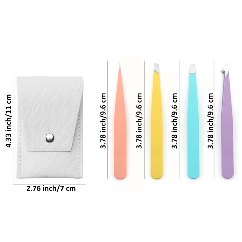 4Pcs High-Quality Eyebrow Tweezer Colorful Hair Beauty Fine Hairs Puller Stainless Steel Slanted Brow Clips Removal Makeup Tools