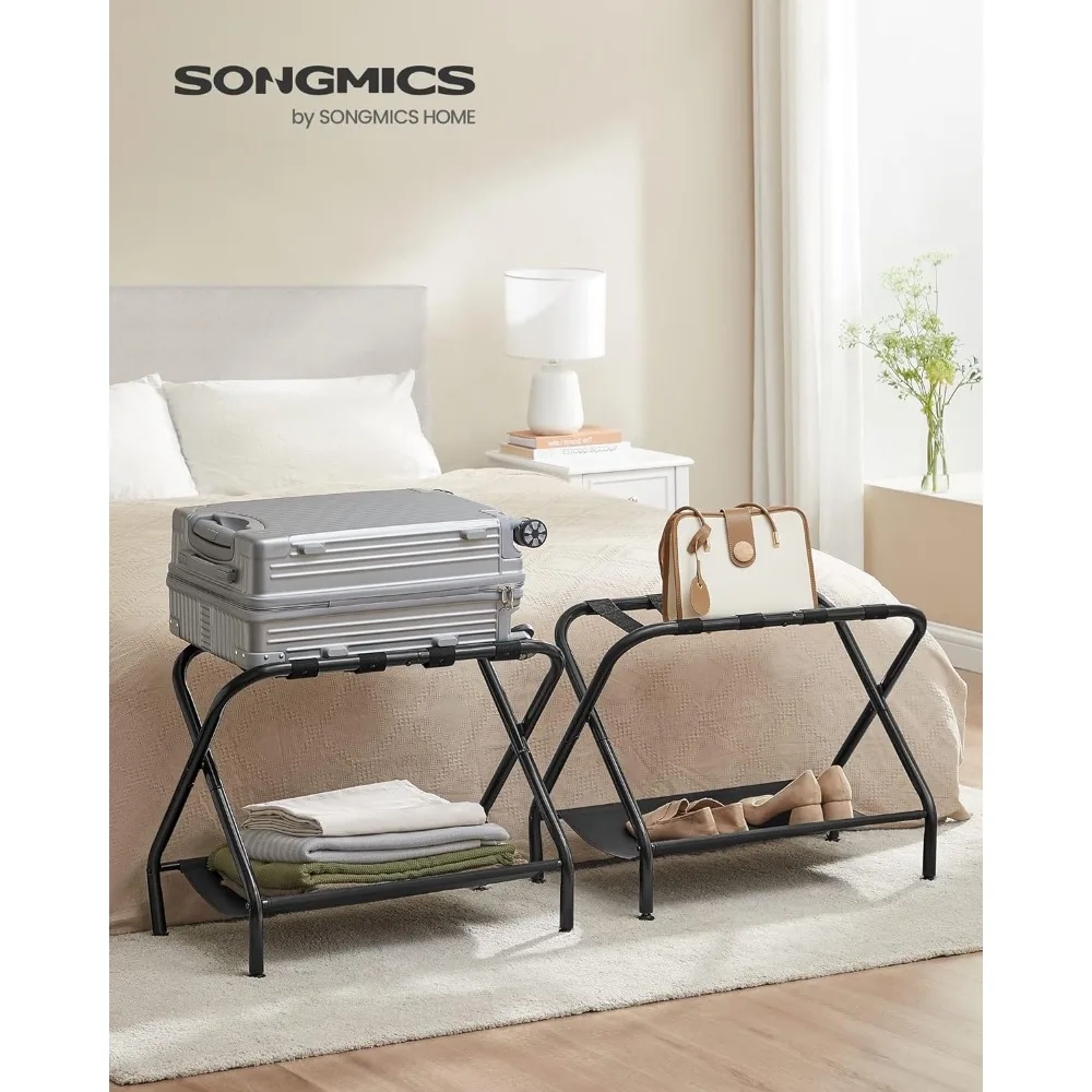 

Luggage Racks, Set of 2, Suitcase Stand with Fabric Storage Shelf, for Guest Room, Bedroom, Hotel, Foldable Steel Frame