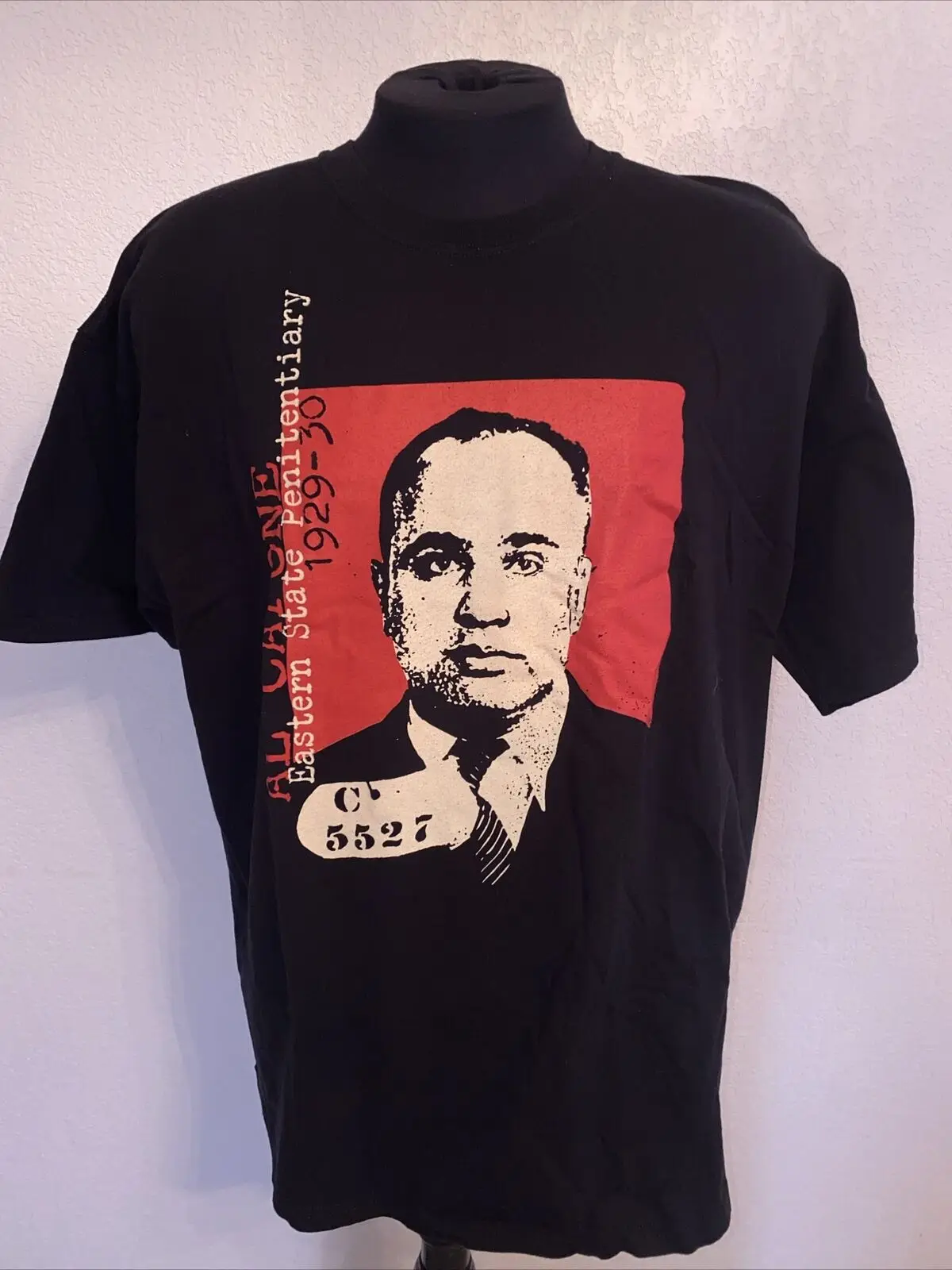 VINTAGE Al Capone Mugshot T Shirt 2XL Black Mob Gangster Chicago Mafia Jail