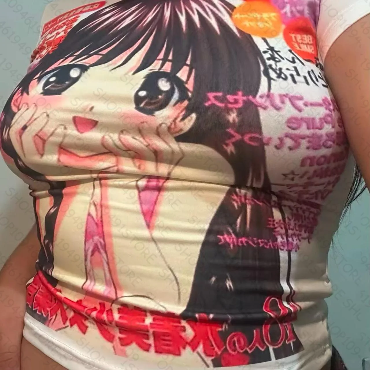 Kawaii Anime Girl Y2K Style Women's Sling Crop Tops Punk Letterprints Casual Cute Tops Harajuku Vintage Gothic Streetwear топ