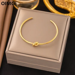 OIMG 316L Stainless Steel Gold Plated Temperament Round Knot Adjustable Open Bangle & Bracelet For Women Jewelry Waterproof