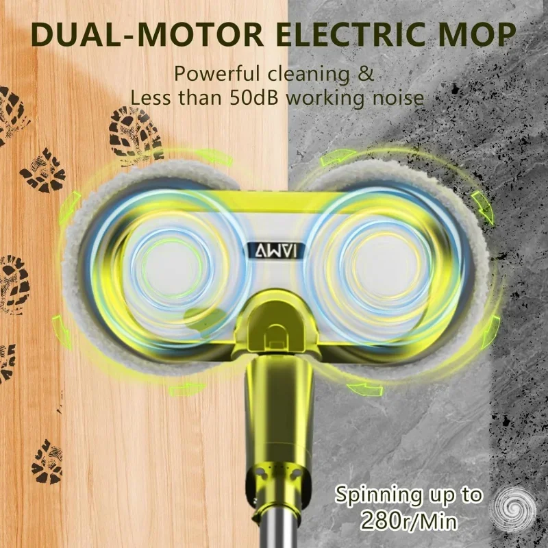 QWCordles EElectric Spin Mop,60 mins Floor Cleaner with 300ml Water Tank,Polisher for Hardwood,Tile Floors,Quiet Cleaning&Waxing