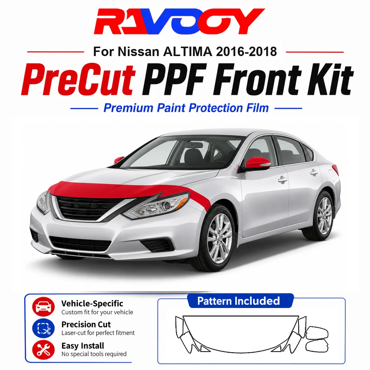 

8.5mil TPU Precut PPF Kit For Nissan ALTIMA 2016-2018 - Hood, Fenders & Mirror Set - Self-Healing Clear Bra Film