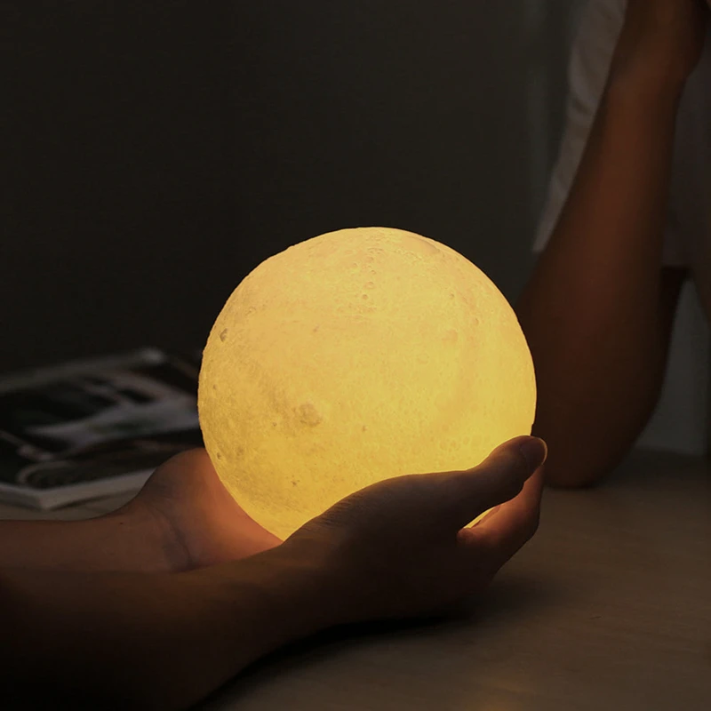 3D Moon Lamp LED Night Light with Stand Starry Lamp Bedroom Decor Room Mood Light Night Lights Kids Gift 8/10/12cm Moon Lamp