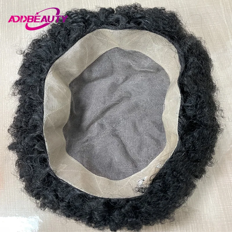 Afro Curly Mono NPU Toupee Indian Human Hair Wig Human Hair System Wavy Natural Hairline Men's Capillary Prothesis Natural Color