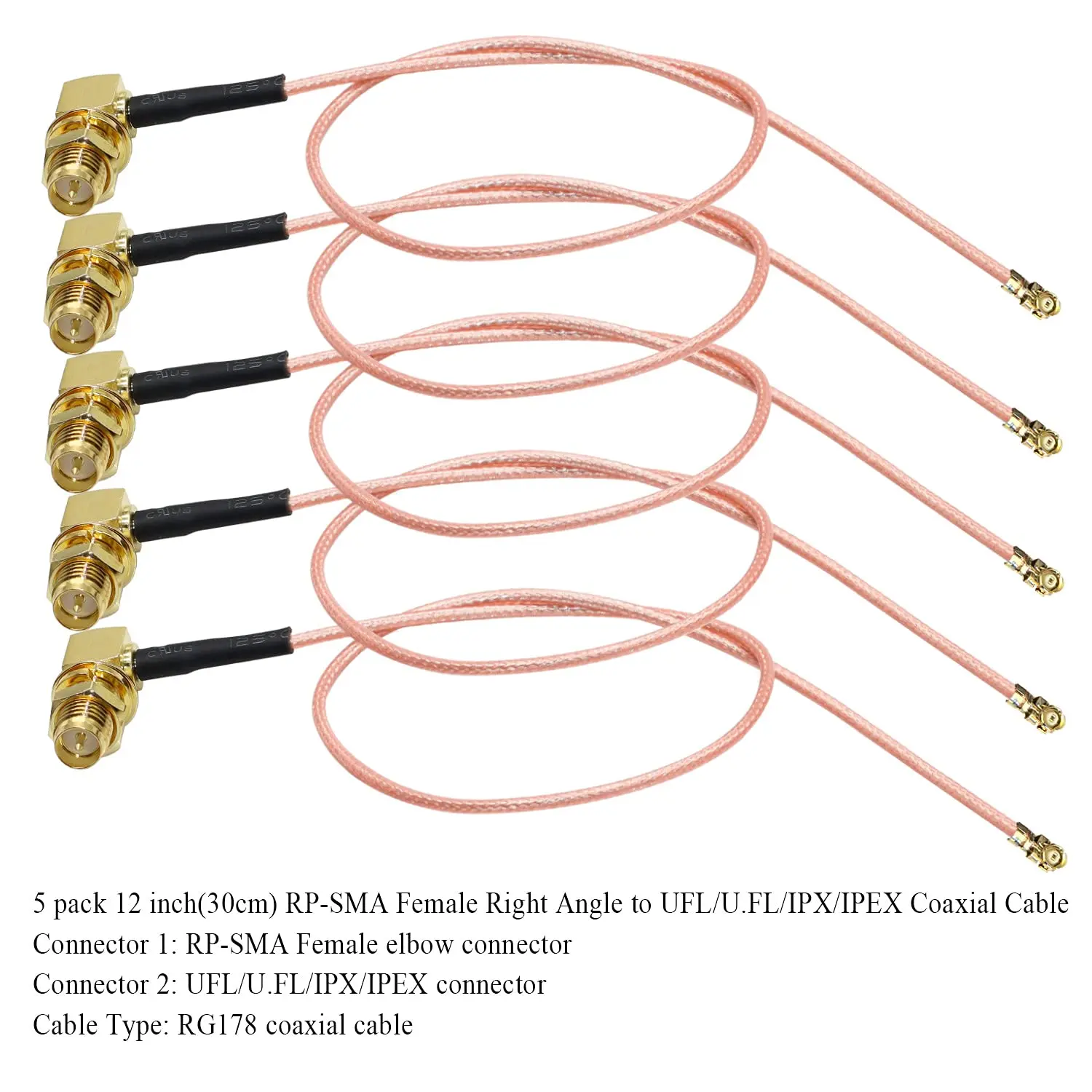 RP-SMA to U.FL Coax Cable UFL IPX  to RP SMA Female Right Angle Pigtail Coaxial Low Loss Cable Antenna Cable 5PCS