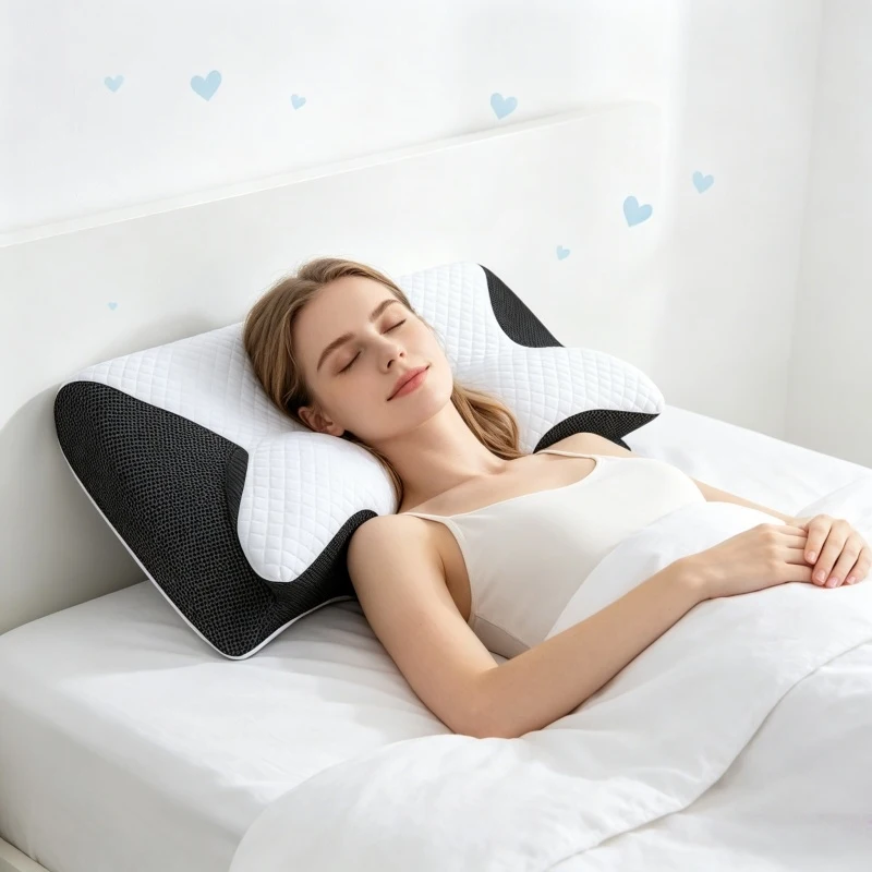 

2026 Premium Almohada Ortopédica Cervical Butterfly Memory Foam Sleep Pillow Contoured for Neck Pain Relief Stomach All Sleepers