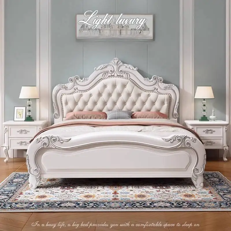 

Storage French Style Double Bed Modern Princess Luxury Headboard Wooden Double Bed Queen Letti Matrimoniali Bedroom Furniture
