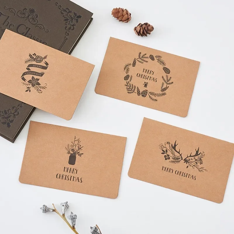 4pack RETRO envelope  paper Christmas greeting card Art hat elk wreath kraft Christmas 12.8*8.4CM