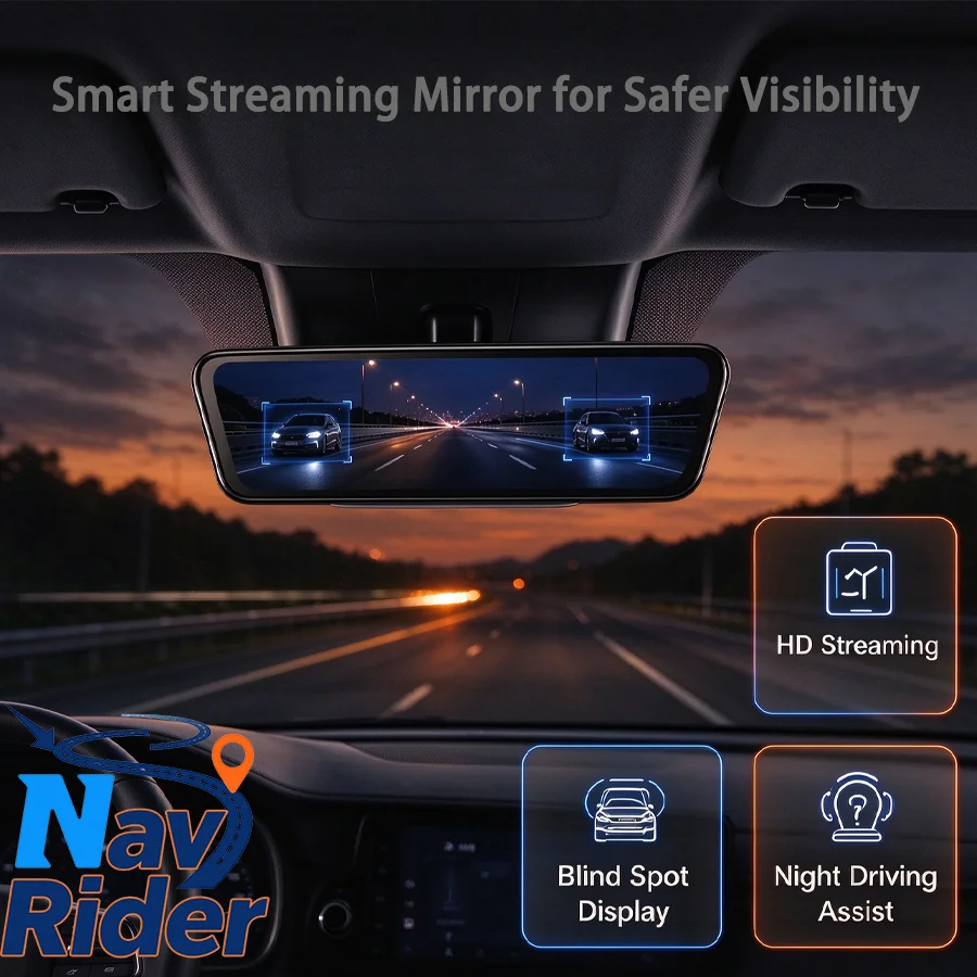 Blind Spot Monitoring Streaming Rearview Mirror with ADAS Rear-End Warning Lead Vehicle Reminder Non-Motor Vehicle Detection