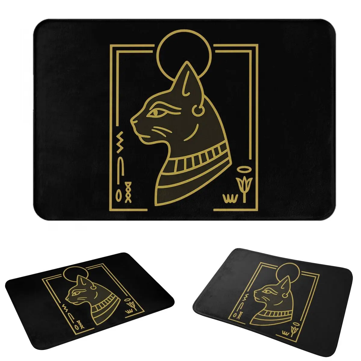 Egyptian Mythology Black Cat Non-slip Doormat Floor Mat Sand Scraping Carpet Rug for Kitchen Entrance Home Balcony Footpad Mats