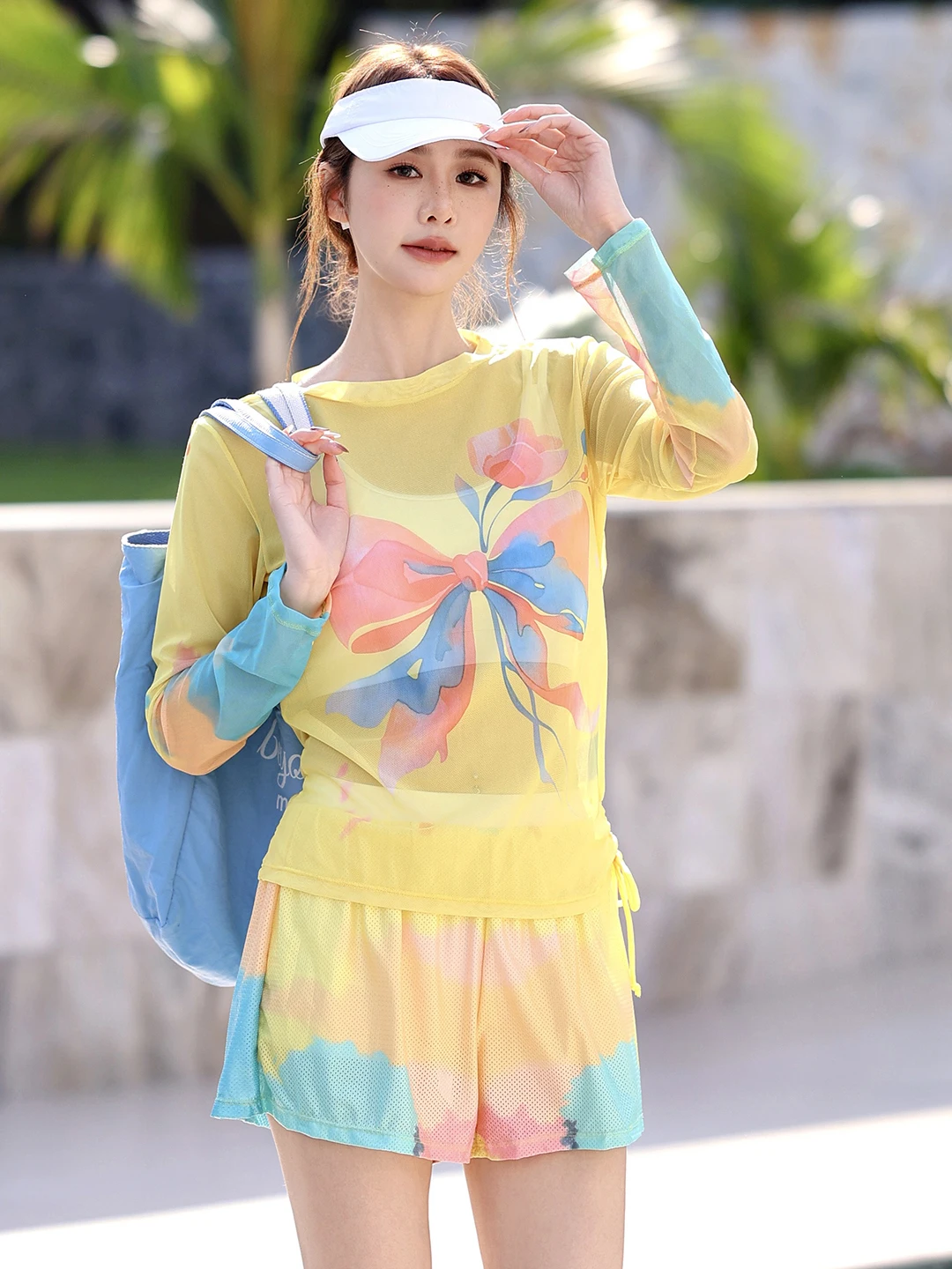 

Beach Long Sve Swimsuit Cover up Women's Tee Piece Set plus Size Fat MM Conservative Hot Spring Swimwear Faionable