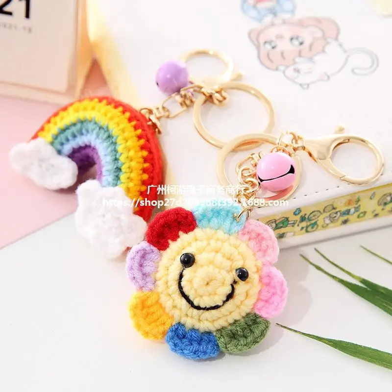 crochet keychain Sunshine Sunflower Keychain Keyring For Women Girl Cute Crocheted Flower Pendant Car Key Ring Handbag Gifts