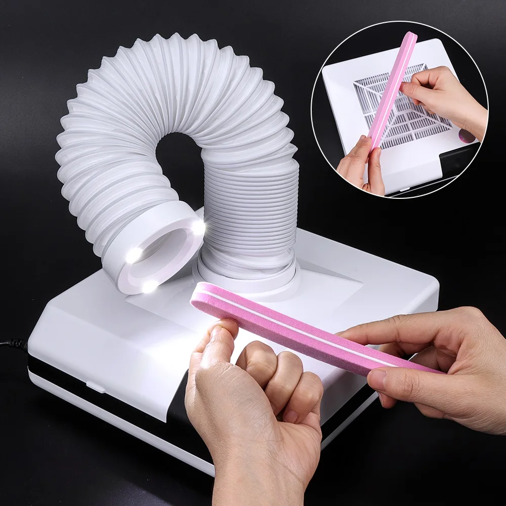 60W Nail Dust Collector Machine Manicure Vacuum Cleaner For Nail Art Salon Dust Suction Remover Powerful Fan with LED Spotlight