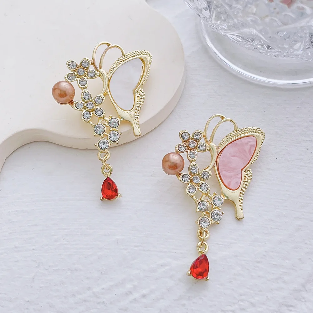 Lovely Twin Butterfly Brooch For Women Pearl Rhinestone Trendy Animal Jewelry Coat Dress Lapel Pins Wedding Party Gifts