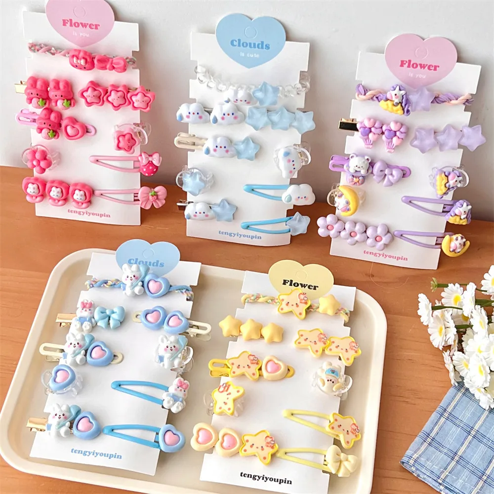 9PcsSummer Hair Accessories Set Children Broken Hair Bangs Clip Cute Girl Make-Up Clip With Headdress Does Not Hurt Hair Clip