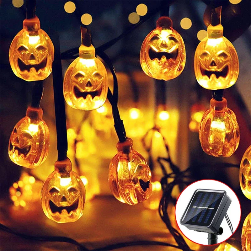 LED Pumpkin Solar Powered String Lights Outdoor Waterproof Garden Fairy Garland Halloween Yard Terrace Party Holiday Decoration