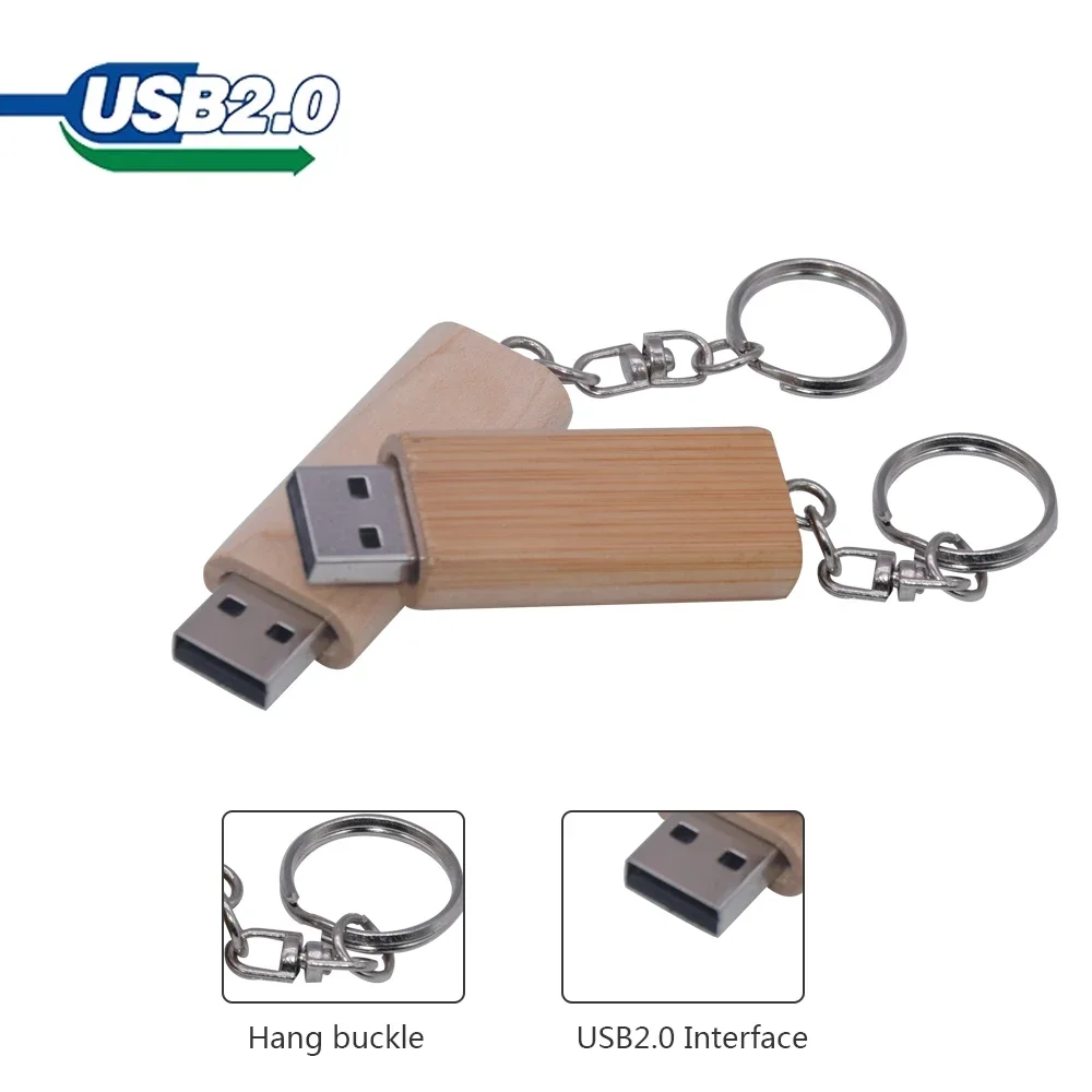 ไม้ Pendrive 128GB USB 2.0 Flash Drive 8GB 16GB 32GB 64GB ไดรฟ์ปากกาพวงกุญแจงานแต่งงานของขวัญ U Disk โลโก้ที่กำหนดเอง Memory Stick