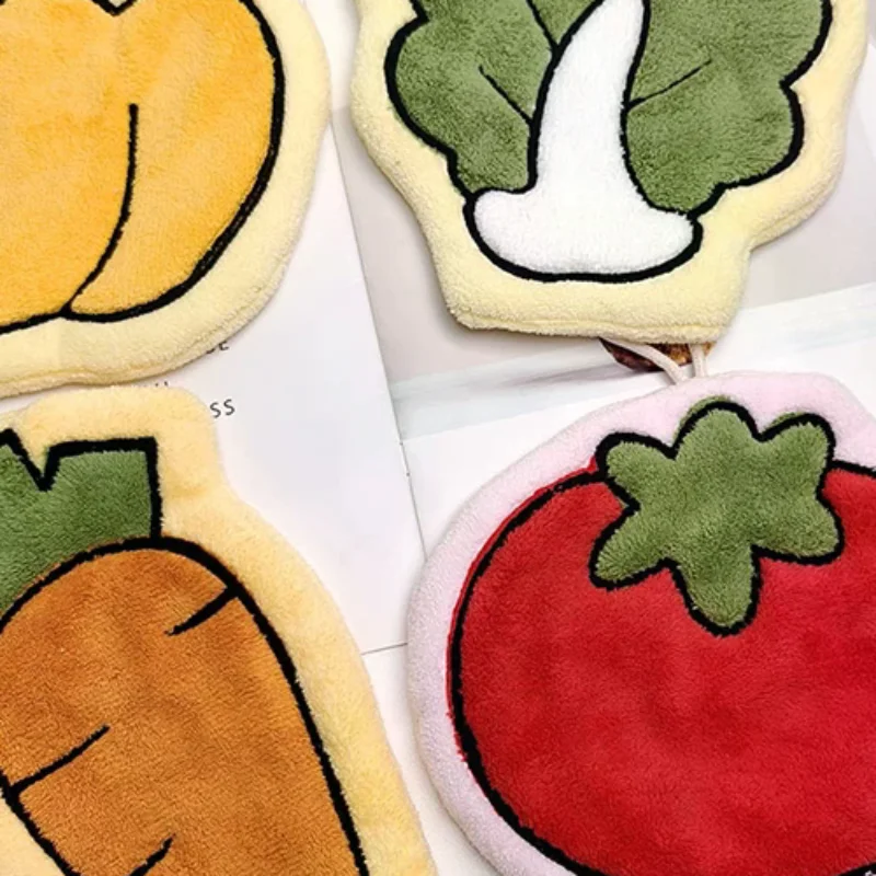 Vegetables Coral Fleece Hand Towels Carrot Tomato Design Quick-Dry Absorbent Kitchen Bathroom Hands Towel Wall Hanging Rag