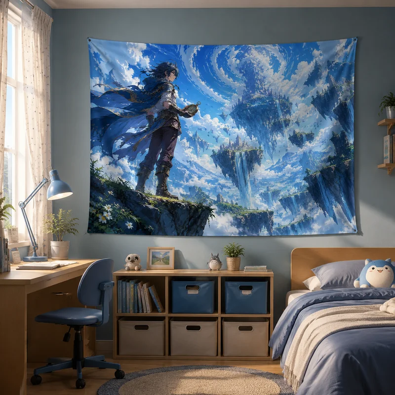 Vikama Fantasy Anime Tapestry Magic Aesthetic Vikama Fantasy Flame Warrior Tapestry 3D-Printed Wall Hanging Aesthetic Home