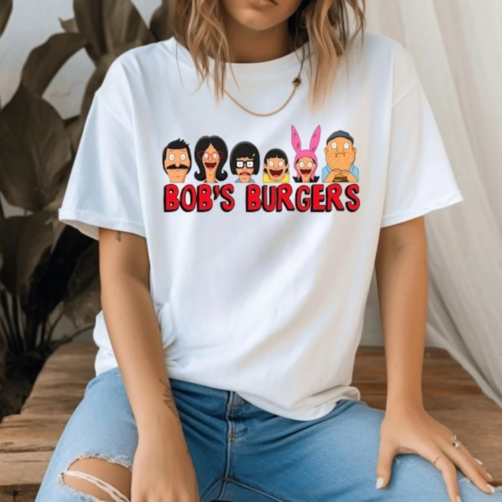 خمر الكرتون بوب برغر امرأة تي شيرت تينا لويز جين ليندا بوب بيلشر تيدي تي شيرت مطبوع عادية القطن قصير الأكمام #1