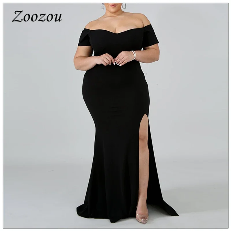 Strona otwarta Prom formalna strona Maxi sukienka dla kobiet Plus rozmiar 4XL eleganckie sukienki z odkrytymi ramionami letnia czarna sukienka z