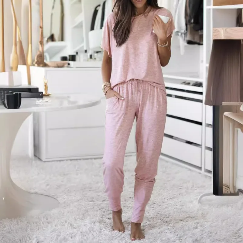 Women's Yoga Home Set Breathable Quick Drying Round Neck Short Sleeve Loose Soft Comfortable Set Women's Casual Set
