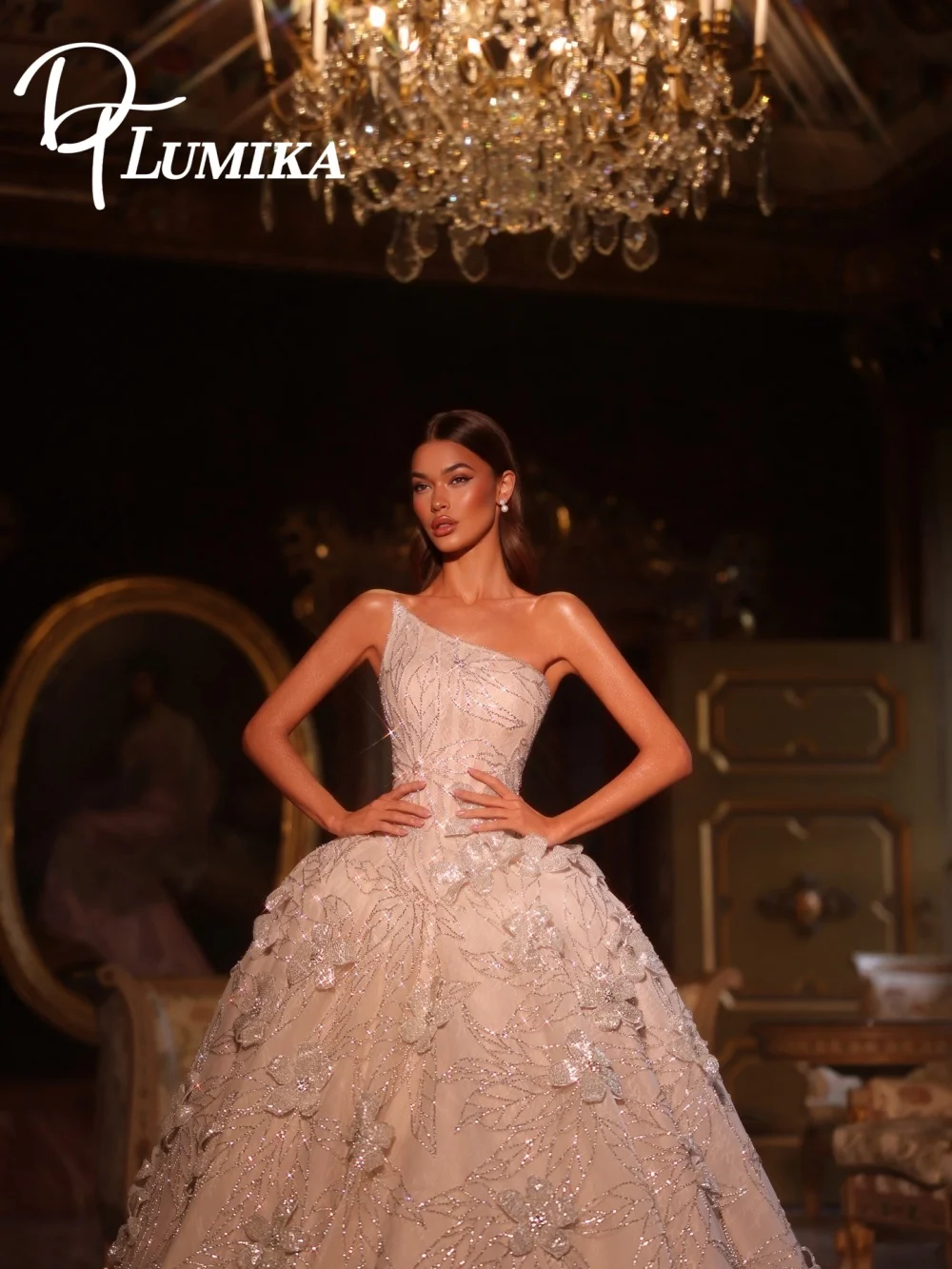 Vestidos De NHigh End 3D Floral Sequin Bridal Gown 2026 One Shoulder Royal Court Style Puffy Wedding Dress Vestidos De Novia